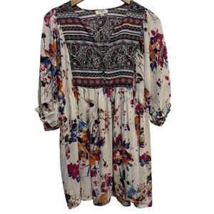 Umgee Women's Multicolor Floral Paisley Balloon Sleeve Tunic Tops Size Medium